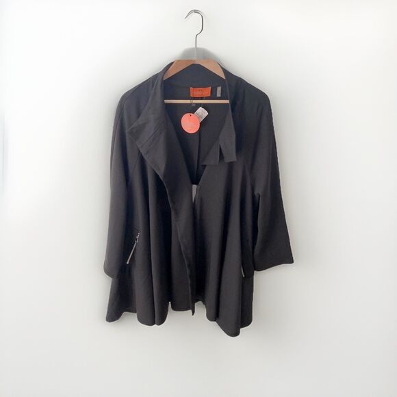 PATRIZIA LUCA NWT Trench Coat Women’s M Swing Jacket Black Y2K Goth Cyberpunk - Picture 2 of 12